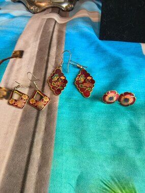 3 Pair of Cloisonne Earrings